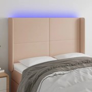 vidaXL Cabeceira cama c/ LED couro artif. 147x16x118/128 cm cappuccino