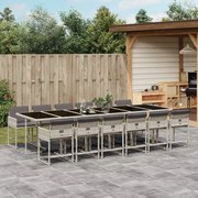 vidaXL 13 pcs conj. jantar jardim c/ almofadões vime PE cinzento-claro