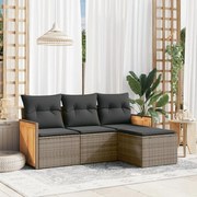 vidaXL 4 pcs conjunto sofás de jardim c/ almofadões vime PE cinzento