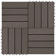 vidaXL Ladrilho pavimento relevo profundo 11 pcs WPC 1m² cast. escuro