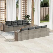 vidaXL 9 pcs conjunto sofás p/ jardim com almofadões vime PE cinzento
