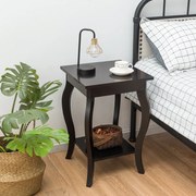 Mesa de cabeceira de 2 níveis com pernas curvas Mesas de apoio para quarto e sala de estar 40 x 40 x 60 cm Castanho