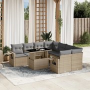 vidaXL 9 pcs conjunto de sofás p/ jardim com almofadões vime PE bege