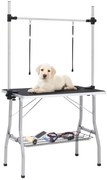 Mesa de grooming ajustável para cães com 2 laços e cesto