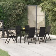 7 pcs conjunto de jantar para jardim vime PE preto