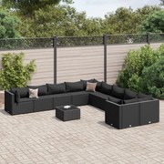 11 pcs conjunto sofás de jardim c/ almofadões vime PE preto