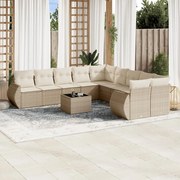 vidaXL 11 pcs conjunto sofás de jardim c/ almofadões vime PE bege