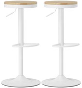 HOMCOM Conjunto de 2 Bancos de Bar Giratórios Bancos Altos de Cozinha com Descanso para Pés 38,5x38,5x60-80 cm Madeira e Branco | Aosom Portugal