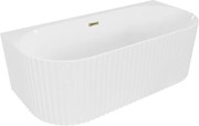 Mexen Sella banheira independente encostada denteada 170 x 80 cm, branco brilhante, transbordamento dourado - 52711708000-50