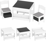 HOMCOM Conjunto de Mesa e 2 Cadeiras Infantis 2 em 1 com Ardósia Gavetas de Tecido e Espaço de Armazenamento para Quarto Cinza | Aosom Portugal