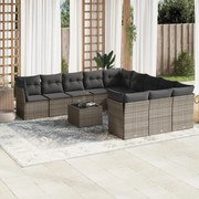 vidaXL 12 pcs conjunto de sofás jardim c/ almofadões vime PE cinzento