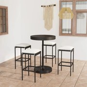 vidaXL 5 pcs conjunto de bar p/ jardim c/ almofadões vime PE preto