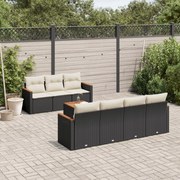 vidaXL 8 pcs conjunto sofás de jardim com almofadões vime PE preto