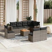 vidaXL 9 pcs conjunto sofás p/ jardim com almofadões vime PE cinzento