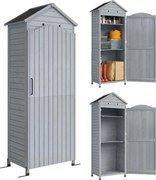 Outsunny Armário de jardim em madeira extra alto com prateleiras ajustáveis, porta magnética, telhado galvanizado, ventilação | Aosom Portugal