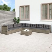 8 pcs conjunto lounge de jardim c/ almofadões vime PE cinzento