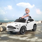 Carro elétrico infantil 12V Aston Martin DBX com portas duplas com datas controle remoto início lento luzes LED alto-falante USB Branco