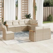 vidaXL 8 pcs conjunto de sofás p/ jardim com almofadões vime PE bege
