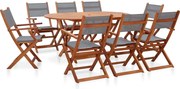 vidaXL 9 pcs conj. jantar exterior eucalipto maciço/textilene cinzento