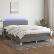 Cama box spring c/ colchão e LED 140x190 cm tecido cinza-escuro