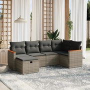 vidaXL 6 pcs conjunto sofás de jardim com almofadões vime cinzento
