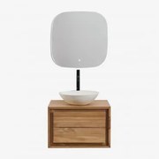 Conjunto De Móvel De Casa De Banho Em Madeira De Teca Jabari Madeira De Teca & Cimento Redondo Branco Ø40 Cm Zavion & Quadrado - Sklum