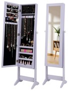 Novo armário de joias espelhado, organizador de espelho, caixa de armazenamento, anel com suporte, branco