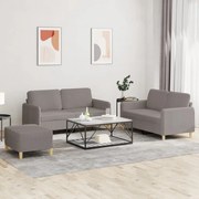 3 pcs conjunto de sofás com almofadões tecido cinza-acastanhado