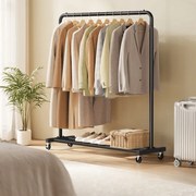 Guarda roupa cabideiro 38 x 110 x 141,5 cm com rodas para arrumação flexível, Preto