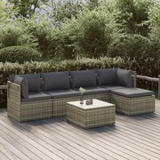 vidaXL 6 pcs conjunto lounge de jardim c/ almofadões vime PE cinzento