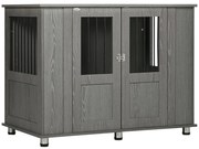 PawHut Gaiola para Cães Grandes Desmontável 2 em 1 Mesa Auxiliar com 2 Portas com Trava e 4 Janelas 114x60x82 cm Cinza