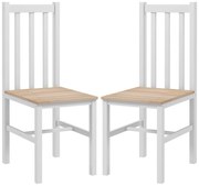 HOMCOM Conjunto de 2 Cadeiras de Sala de Jantar com Encosto de Ripas Estrutura de Madeira de Pinho 38,5x47,5x99 cm Branco | Aosom Portugal