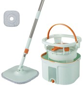 Conjunto de esfregona giratória com balde Sistema de separação de água limpa e suja Cabeça quadrada Autoescorregável Profunda 360° Cor verde