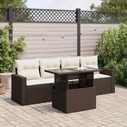 vidaXL 5 pcs conjunto sofás p/ jardim c/ almofadões vime PE castanho