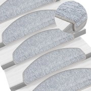 vidaXL Tapetes de escada 15 pcs 65x24x4 cm cinzento claro