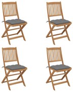vidaXL Cadeiras de jardim dobráveis c/ almofadões 4 pcs acácia maciça