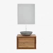 Conjunto De Móvel De Casa De Banho Em Madeira De Teca Jabari Madeira De Teca & Cimento Cinzento Redondo Ø40 Cm Tarsis & Led - Sklum