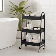 Carrinho multifuncional 3 níveis em metal 32,5 x 45,8 x 77,5 cm preto