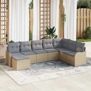 vidaXL Sofá de Jardim com 8 peças e almofadas bege em rattan sintético.