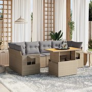 vidaXL 7 pcs conjunto de sofás p/ jardim com almofadões vime PE bege