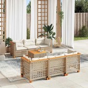 vidaXL 7 pcs conjunto de sofás p/ jardim com almofadões vime PE bege