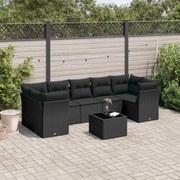 vidaXL 8 pcs conjunto sofás de jardim com almofadões vime PE preto