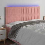 Cabeceira de cama c/ luzes LED veludo 200x5x118/128 cm rosa