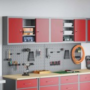 Conjunto de gabinete e painel de ferramentas de 4 peças montado na parede em metal vermelho