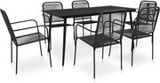 vidaXL 7 pcs conjunto de jantar p/ jardim corda de algodão e aço preto