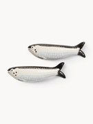 Saleiro e pimenteiro de dolomite pintado à mão Sardine, conjunto de 2