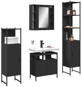 vidaXL 4 pcs conjunto móveis casa de banho derivados de madeira preto