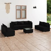 8 pcs conjunto lounge de jardim c/ almofadões vime PE preto