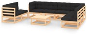 vidaXL 9 pcs conjunto lounge de jardim c/ almofadões pinho maciço