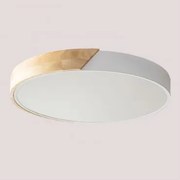 Candeeiro De Teto Led Jan Branco- Madeira Natural & Ø40 Cm - Sklum